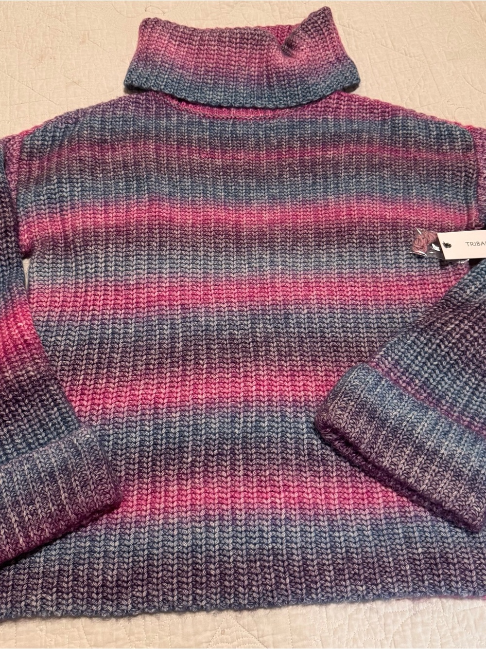 Tribal Ombre Pink and Blue Ribbed Turtleneck Sweater